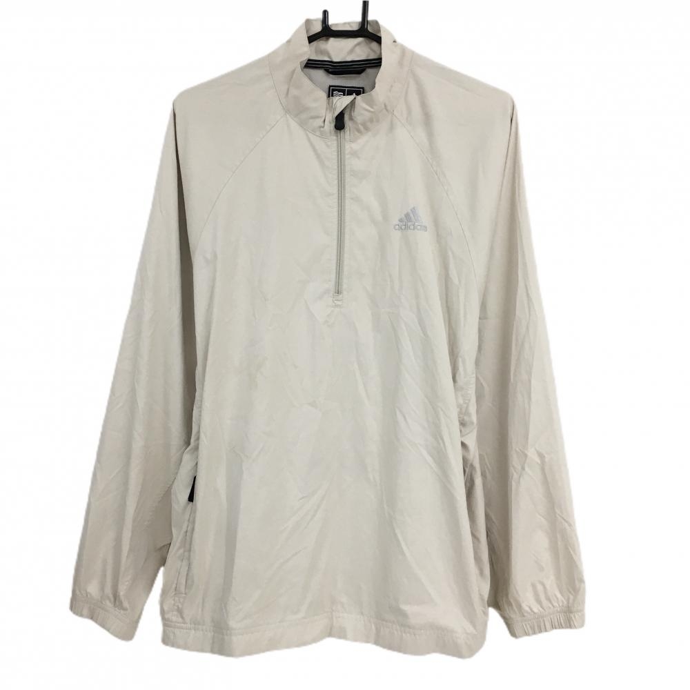 アディダス ブルゾン ベージュ×ライトグレー ハーフジップ 胸ロゴ刺しゅう レディース LG ゴルフウェア adidas