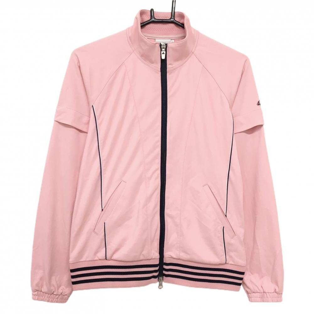 【美品】アディダス 2WAYジャケット ピンク×ネイビー ロゴ刺しゅう 袖着脱可 レディース M/M ゴルフウェア adidas