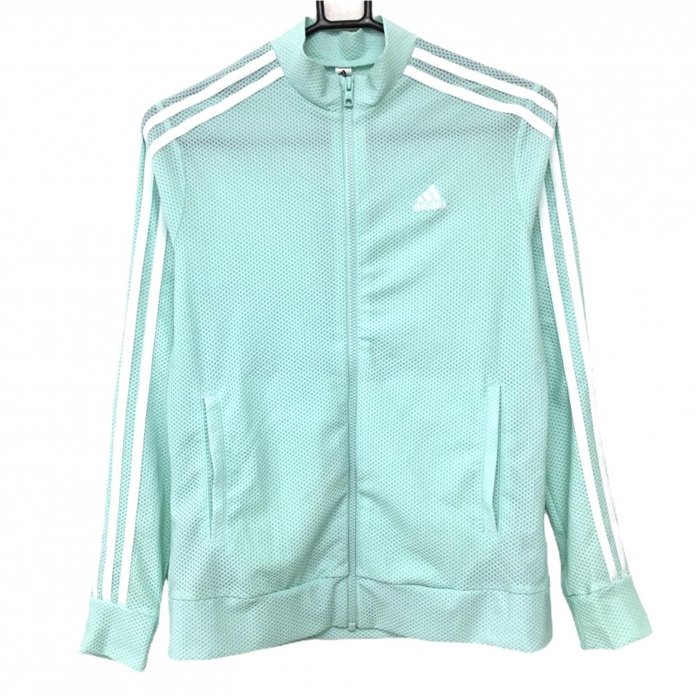 【超美品】アディダス ジャケット ミントグリーン×白 凹凸生地 袖3ライン レディース L ゴルフウェア adidas