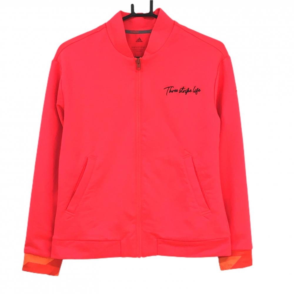 【超美品】アディダス ジャケット ネオンピンク 胸元刺しゅう 裏地付き レディース M ゴルフウェア adidas