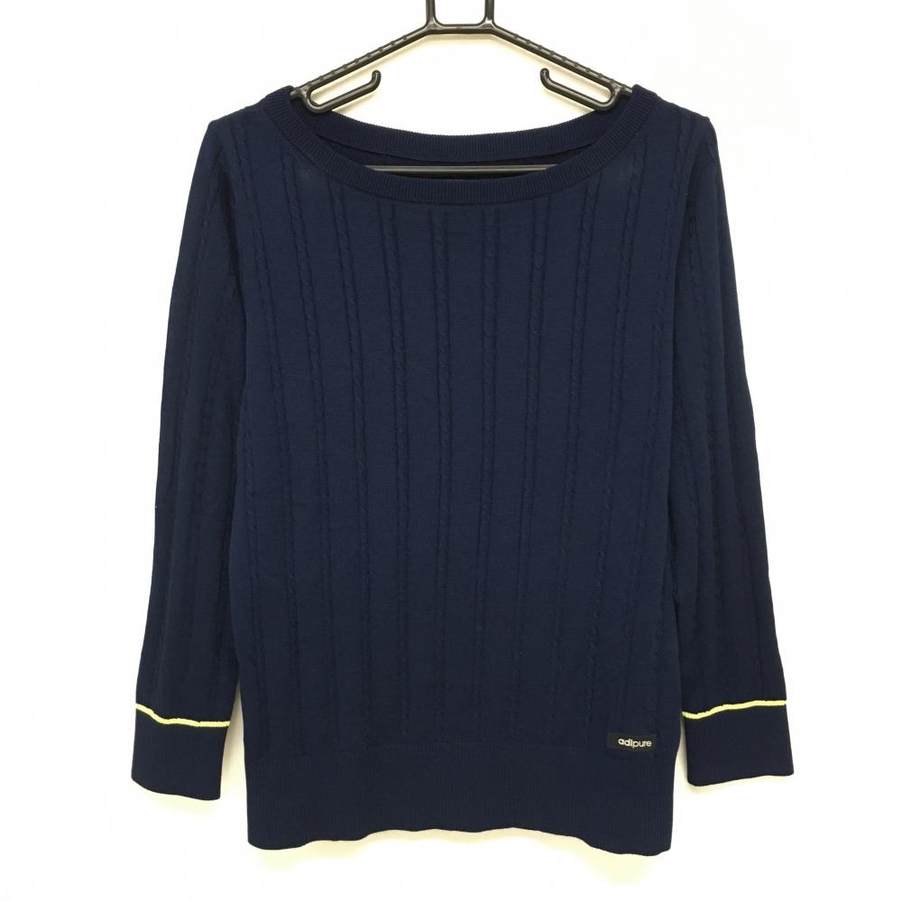 超美品】アディダス セーター ネイビー×イエロー ケーブル編み 背面3  