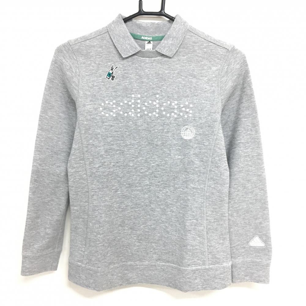 【超美品】アディダス 襟付きトレーナー グレー ロゴ白 ワッペン レディース S ゴルフウェア adidas