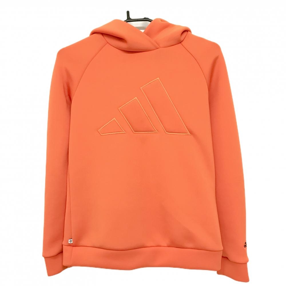 【超美品】アディダス パーカー オレンジ ビッグロゴ ダンボールニット トレーナー レディース L ゴルフウェア adidas
