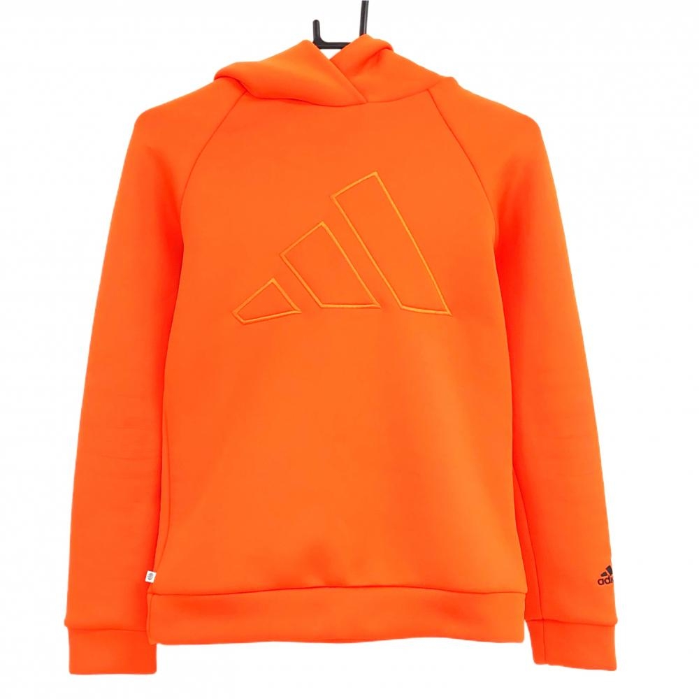 【美品】アディダス パーカー オレンジ フロントビッグロゴ ダンボールニット レディース M ゴルフウェア adidas