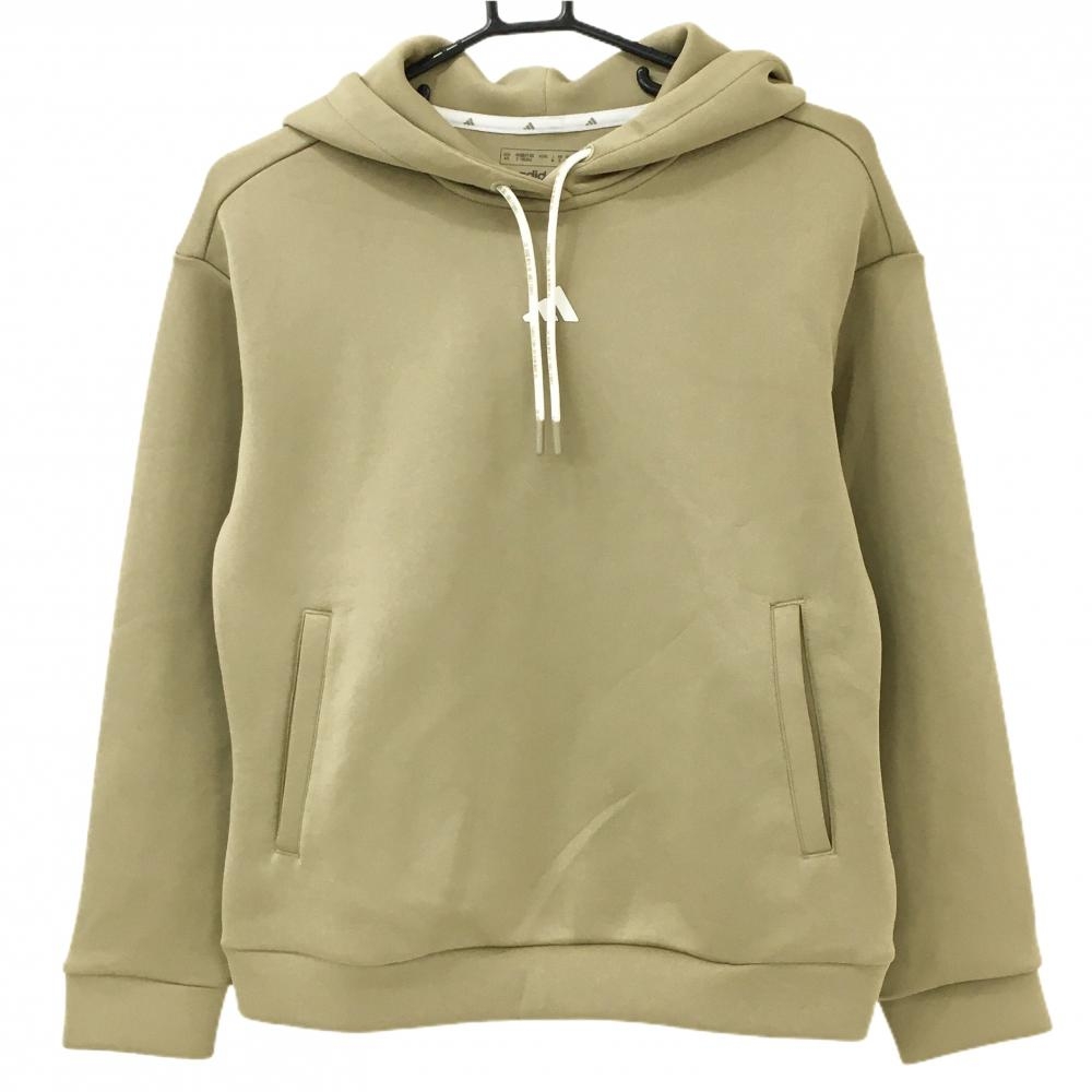 アディダス パーカー ベージュ×白 ダンボールニット バックロゴ レディース M ゴルフウェア adidas