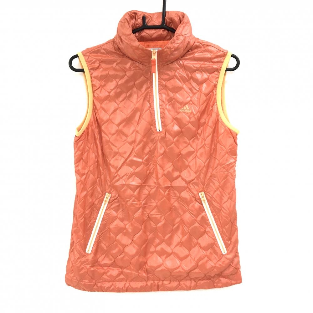 【超美品】アディダス アウターベスト オレンジ 総柄型押し ハーフジップ フード収納可  レディース M/M ゴルフウェア サンプル品 adidas