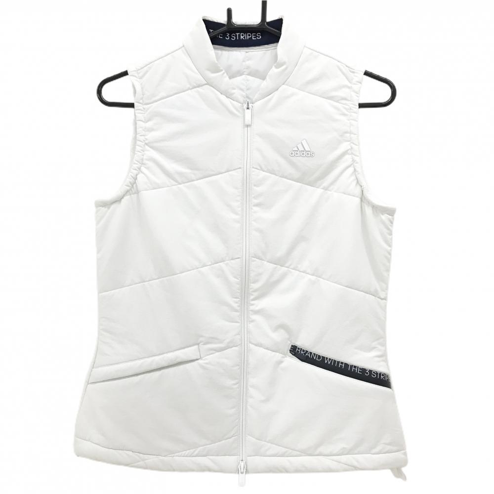 アディダス 中綿ベスト 白×ネイビー 胸ロゴ 裾ドローコード ダブルジップ  レディース L ゴルフウェア adidas