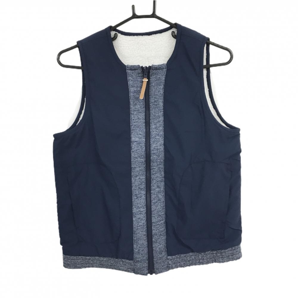 【超美品】アディダス リバーシブルアウターベスト ネイビー×白 一部地模様 裏ボア  レディース M ゴルフウェア adidas