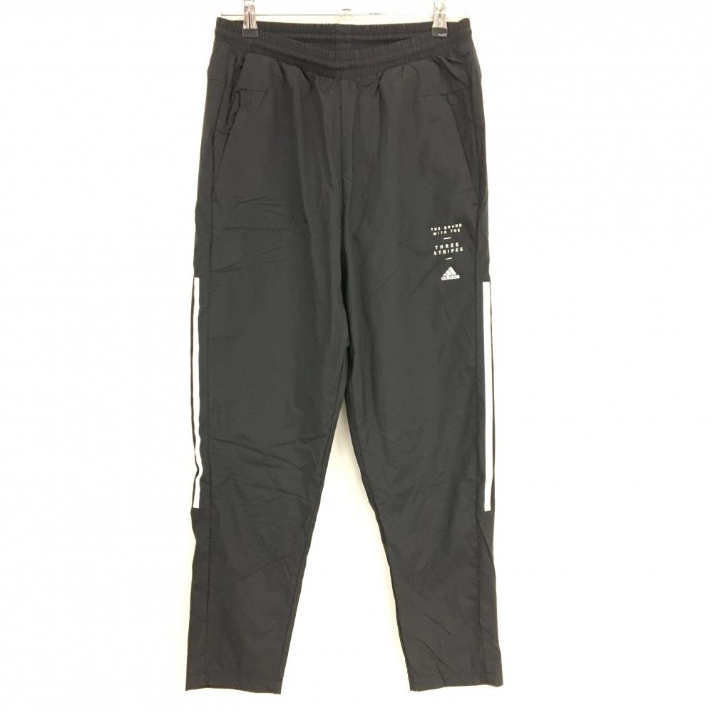 【新品】アディダス ナイロンパンツ 黒×白 裏微起毛 CLIMASTORM ウエストゴム＆調節紐 レディース L ゴルフウェア adidas