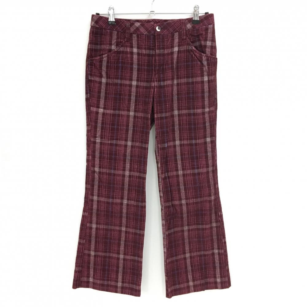 【超美品】アディダス コーデュロイパンツ ボルドー×白×ピンク チェック レディース M ゴルフウェア adidas