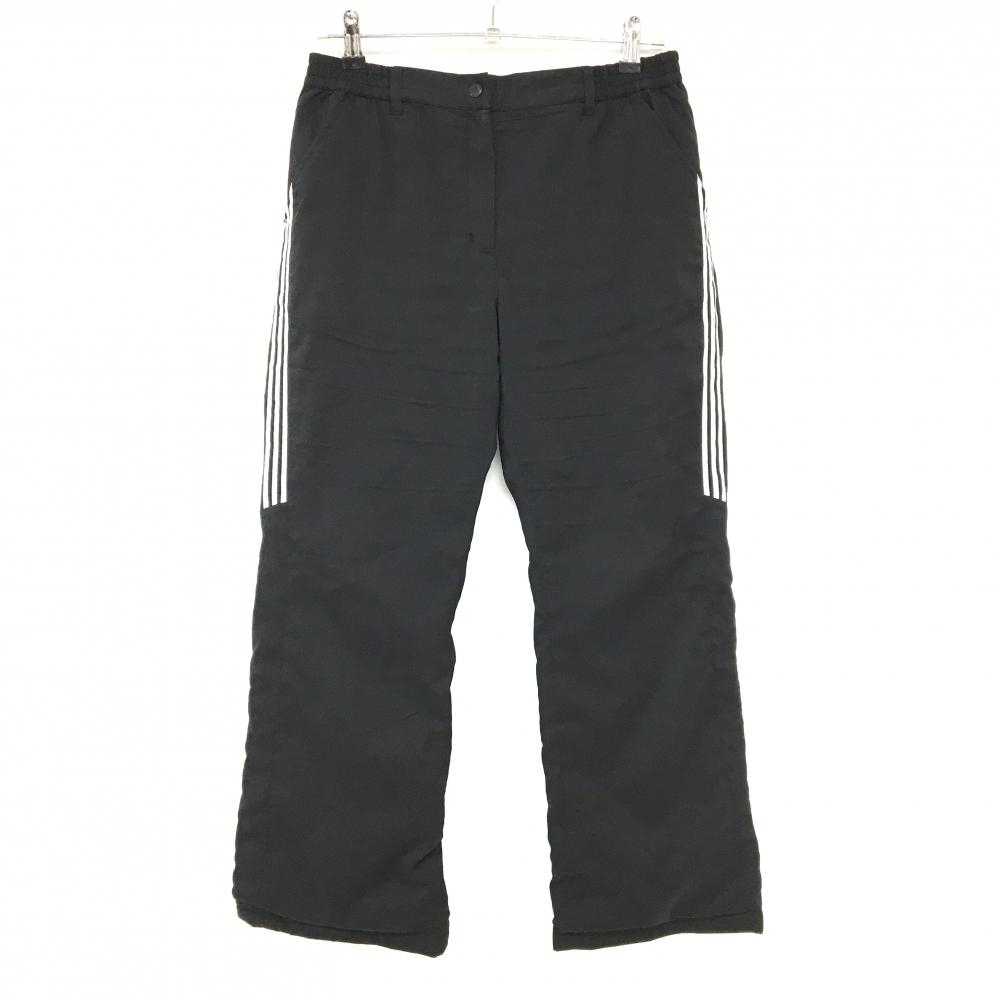 【美品】アディダス パンツ 黒×白 裏微起毛 ウエストゴム 3ライン レディース OT/XG ゴルフウェア adidas