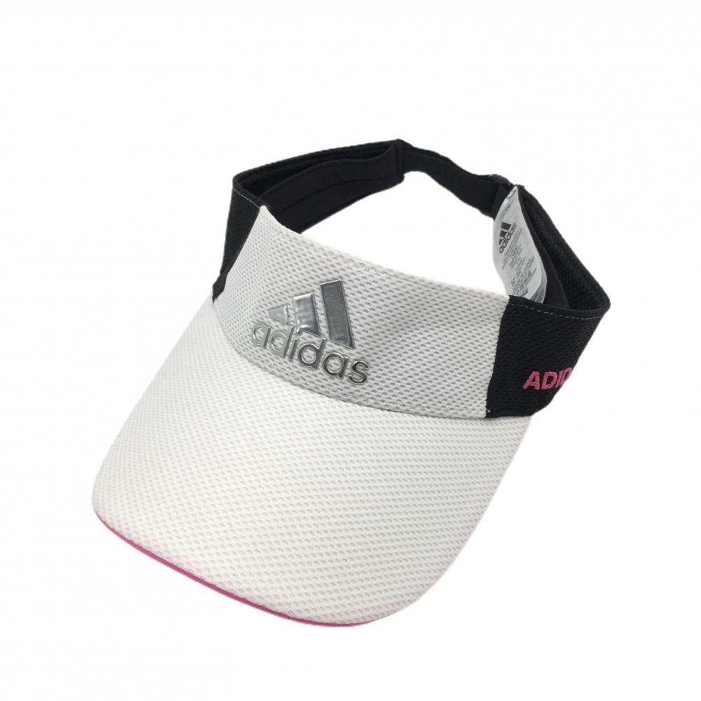 【超美品】アディダスゴルフ サンバイザー 白×黒 メッシュ調  レディース OSFX(57-60cm) ゴルフウェア adidas