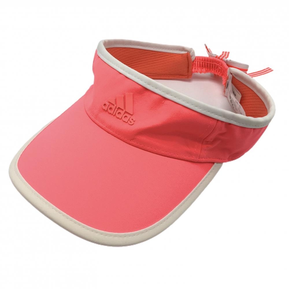 アディダス サンバイザー 蛍光ピンク×白 リボン  レディース OSFA(54-57cm)フリーサイズ ゴルフウェア adidas