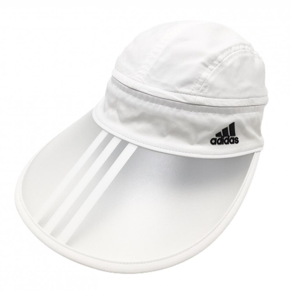 アディダス 2WAYつば広サンバイザー 白×黒 サイドロゴ トップ取外し可 レディース ONE SIZE FITS WOMEN ゴルフウェア adidas