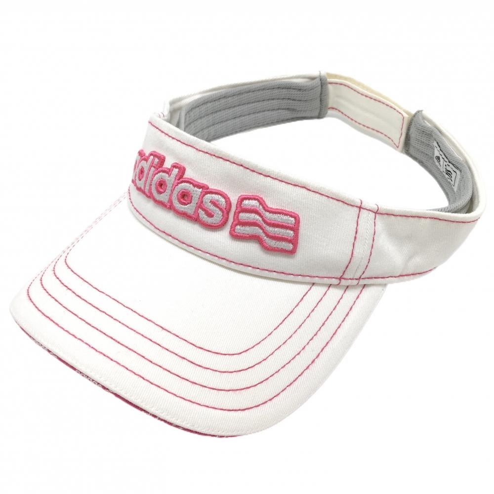 アディダス サンバイザー 白×ピンク フロント立体ロゴ レディース フリー(56-58cm) ゴルフウェア adidas