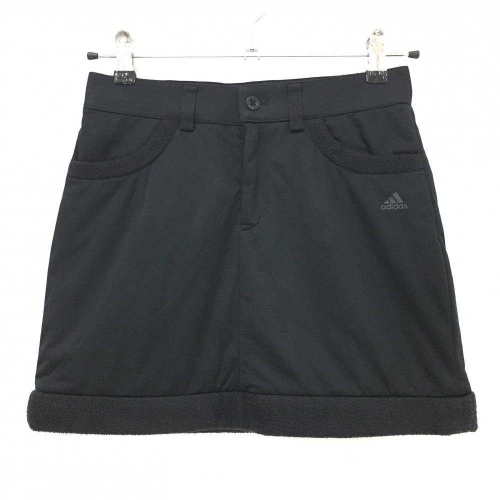 アディダス 中綿スカート 黒 ポケット口・裾ボア ロゴプリント  レディース XS/XP ゴルフウェア adidas