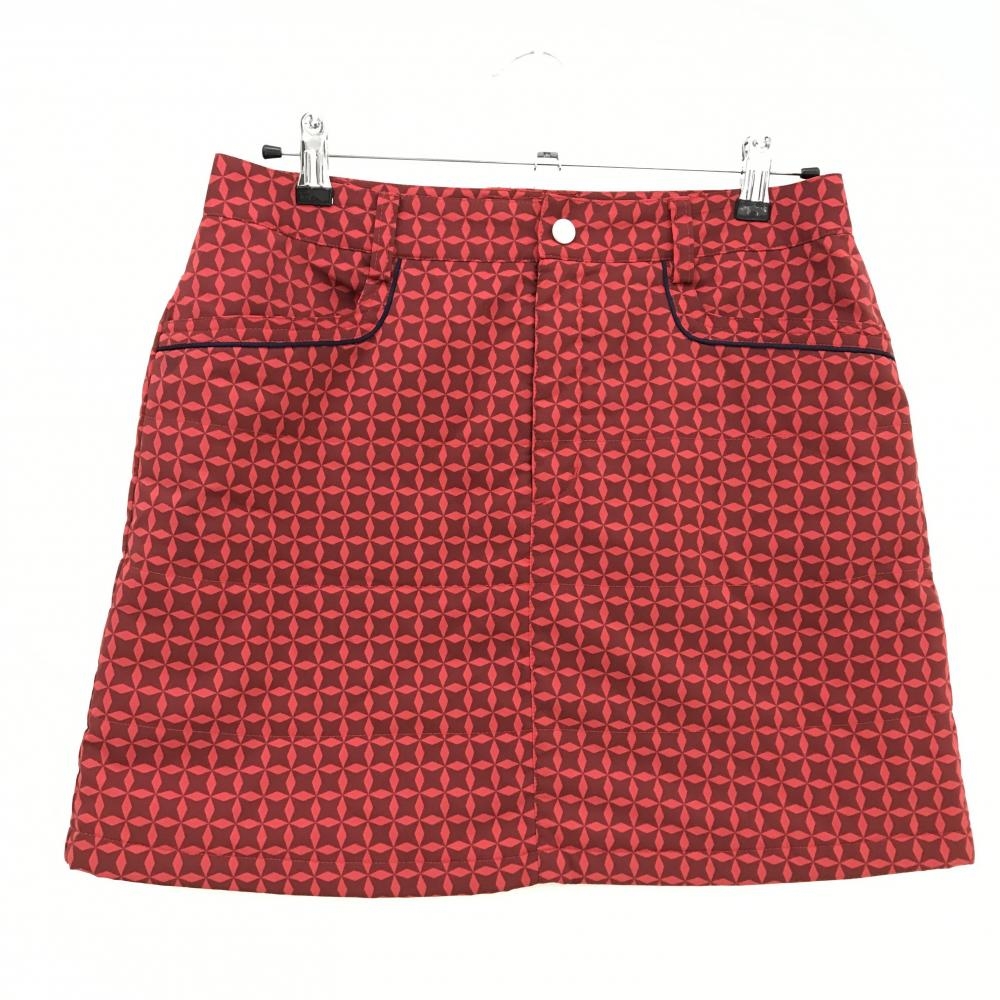 【美品】アディダス 中綿スカート レッド×ブラウン 総柄 裾色褪せ少 レディース L/G ゴルフウェア adidas