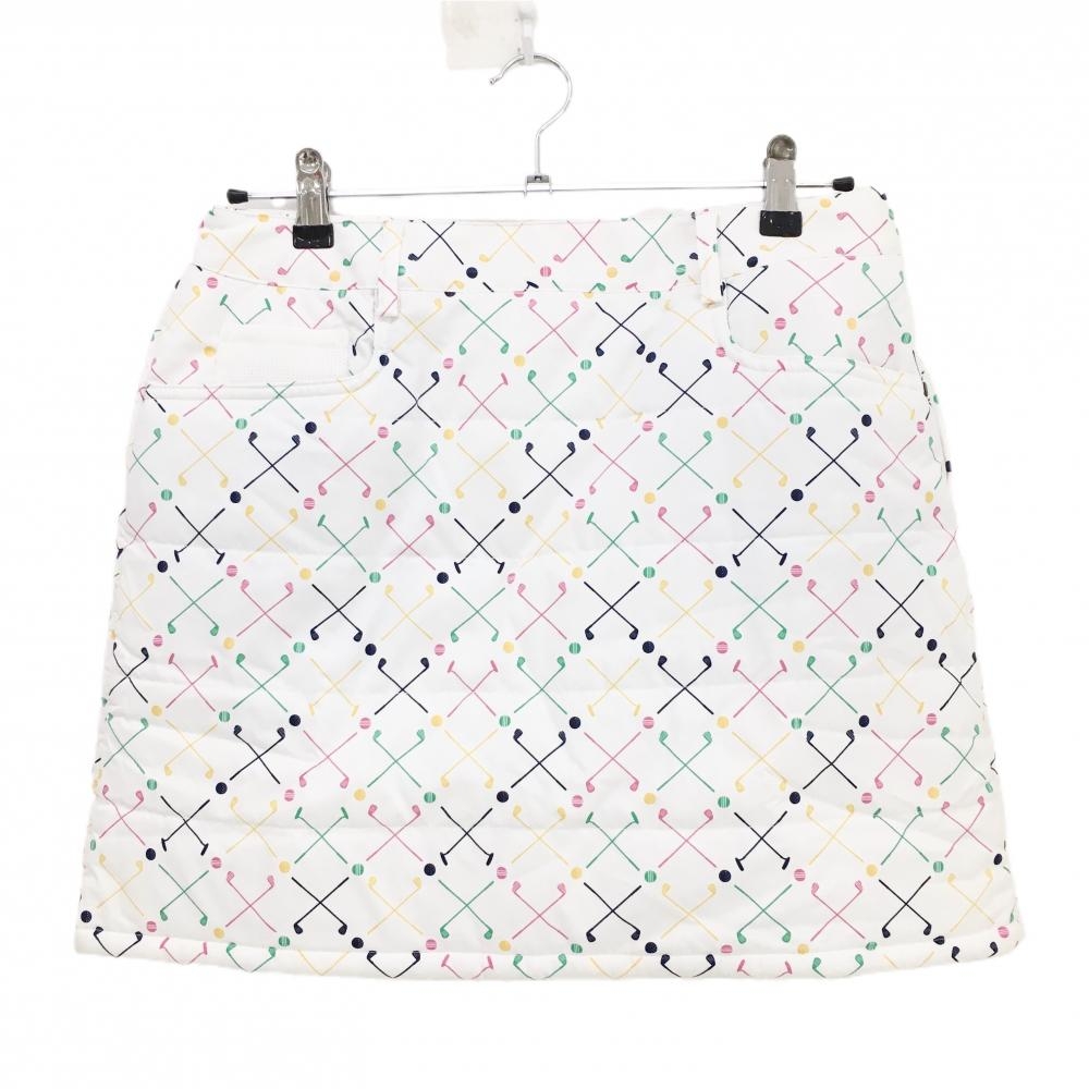 【新品】アディダス 中綿スカート 白×マルチカラー 総柄  レディース L/G ゴルフウェア adidas