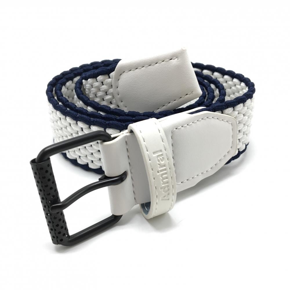 【超美品】アドミラル メッシュベルト 白×ネイビー 編み込み ストレッチ レディース  ゴルフウェア Admiral