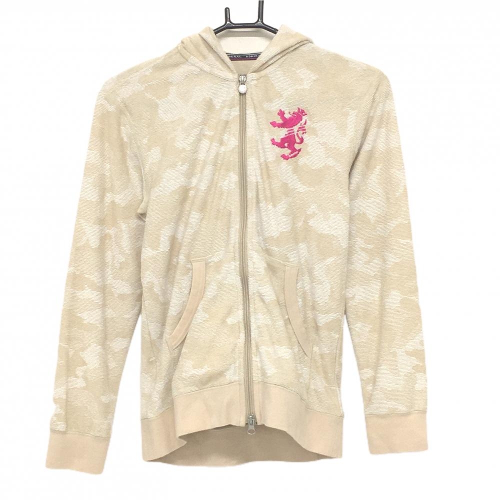【美品】アドミラル ジップパーカー ベージュ×白 カモフラ調 迷彩 パイル地 レディース M ゴルフウェア Admiral