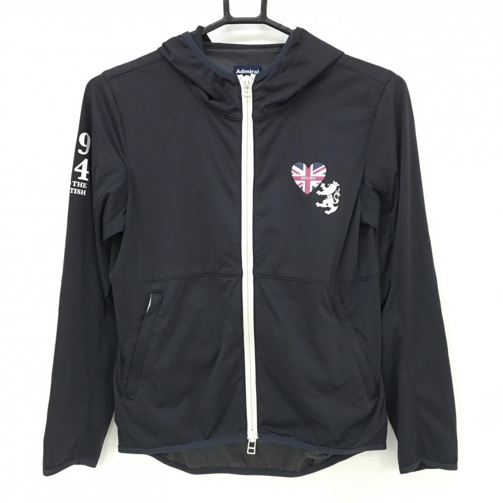 アドミラル ジップパーカー ジャケット 黒 胸プリント  レディース S ゴルフウェア Admiral