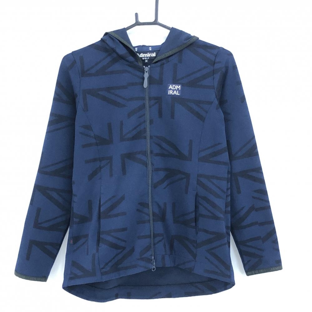 【超美品】アドミラル ジップパーカー ネイビー ユニオンジャック総柄 ジャケット レディース M ゴルフウェア Admiral