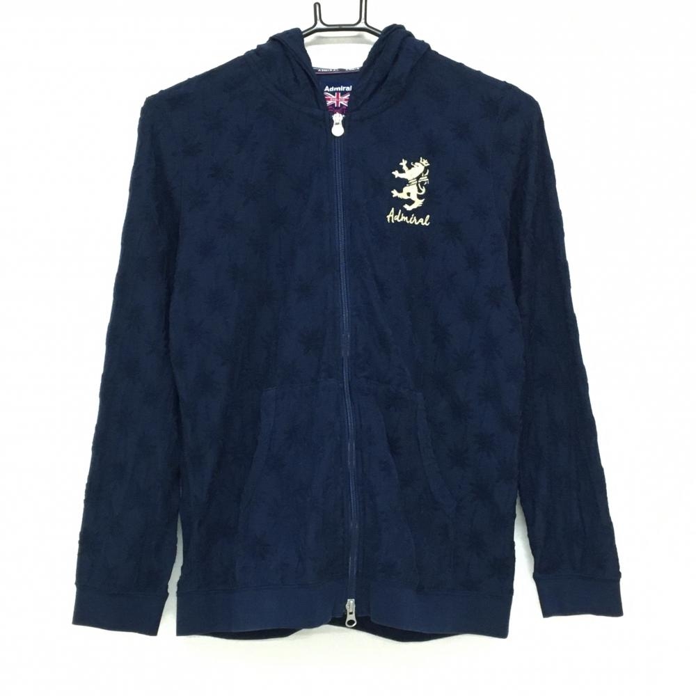 【美品】アドミラル ジップパーカー ネイビー パイル地模様 ロゴ刺しゅう レディース L ゴルフウェア Admiral