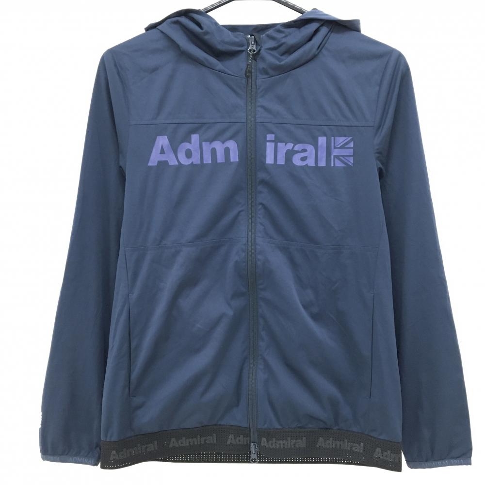 【超美品】アドミラル ジップパーカー ネイビー ロゴパープル 裏地メッシュ ジャケット レディース M ゴルフウェア Admiral