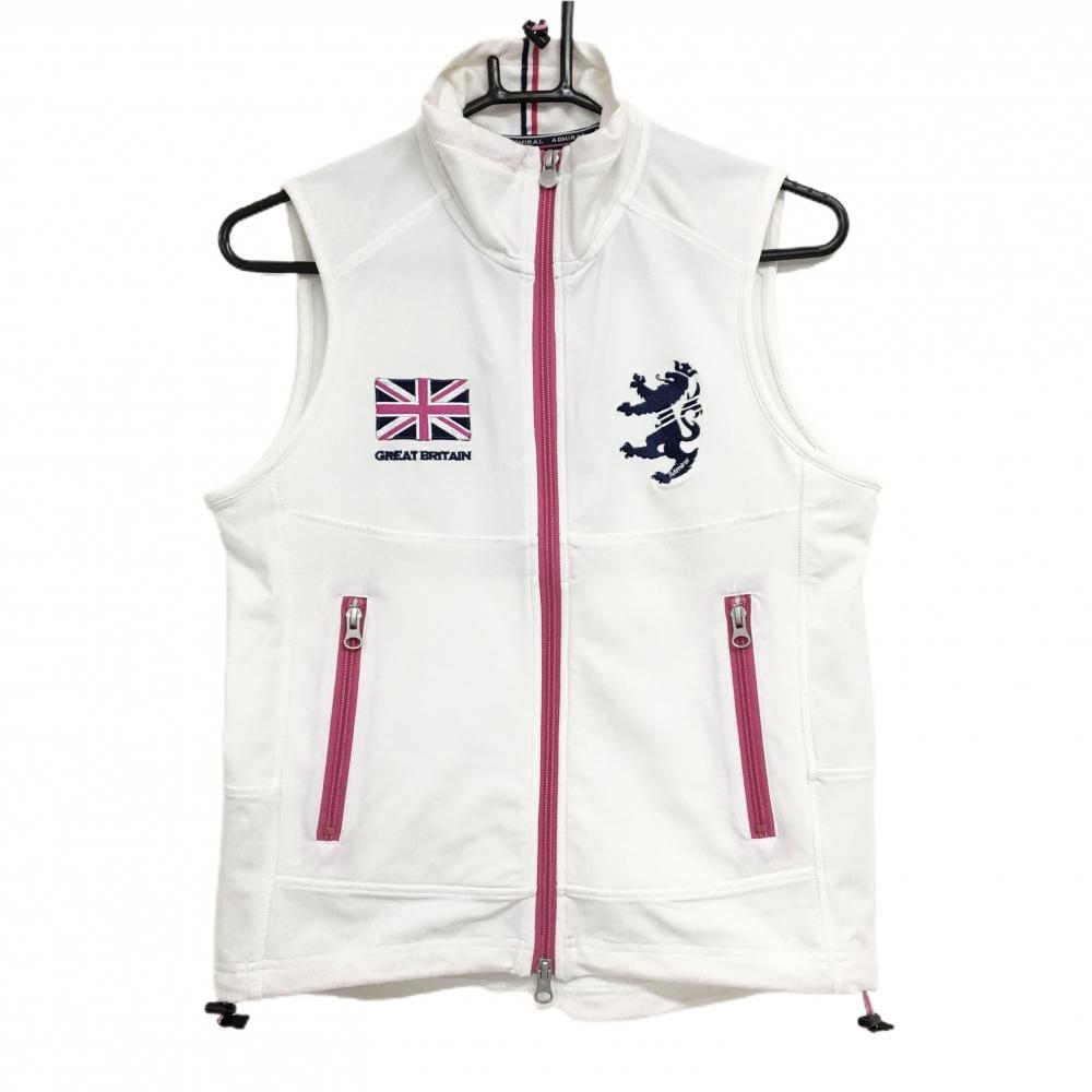 アドミラル ジップベスト 白×ピンク 裏微起毛 裾ドローコード レディース M ゴルフウェア Admiral