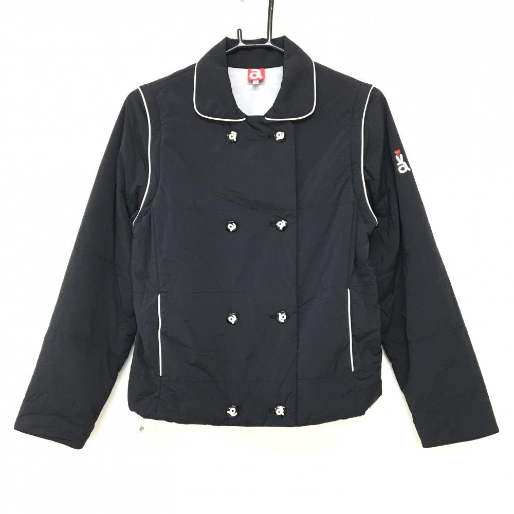 【美品】アルチビオ 2WAY襟付き中綿ジャケット 黒×白 パイピング白 レディース 38(M) ゴルフウェア archivio