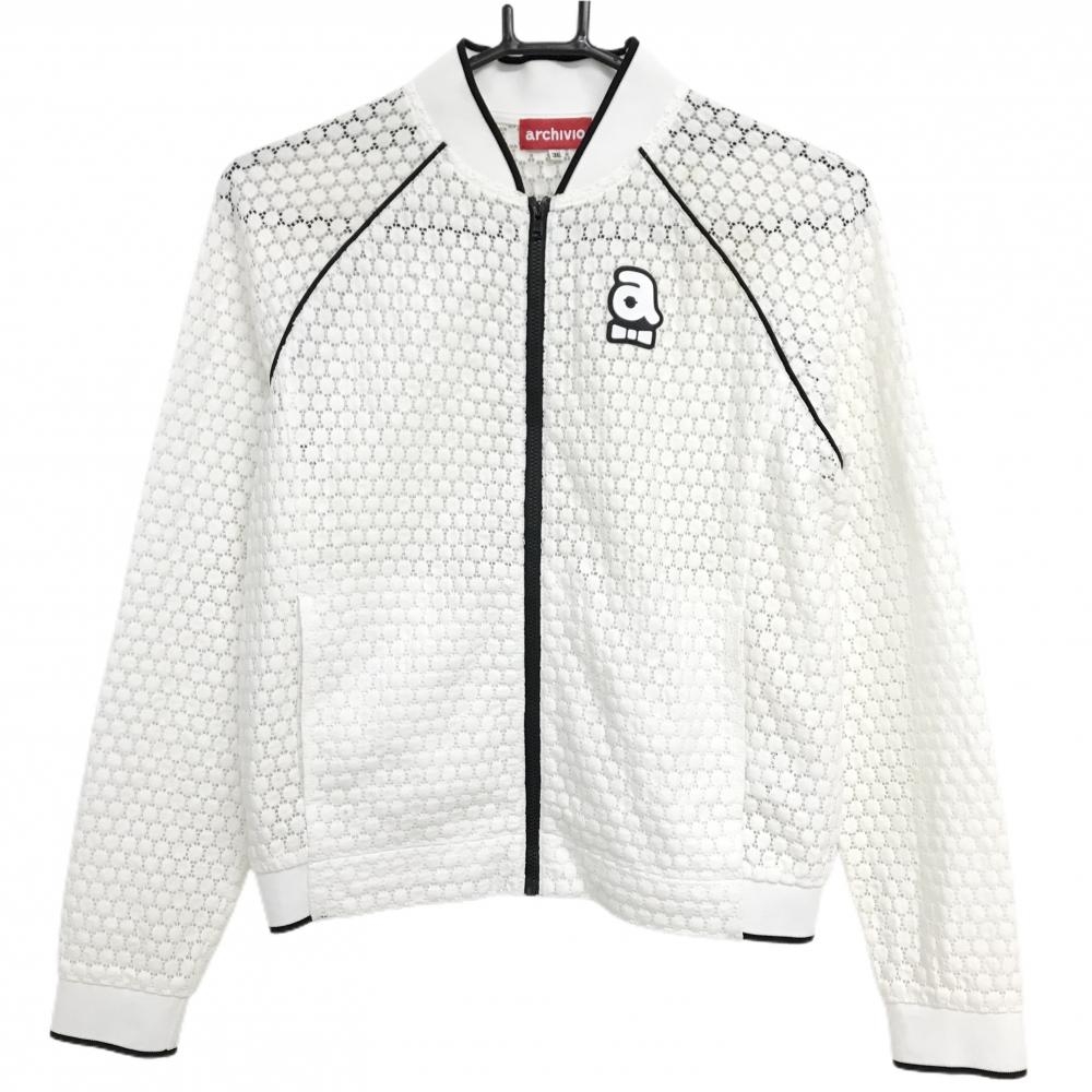 アルチビオ ジャケット 白×黒 透かし編み  レディース 36(S) ゴルフウェア archivio