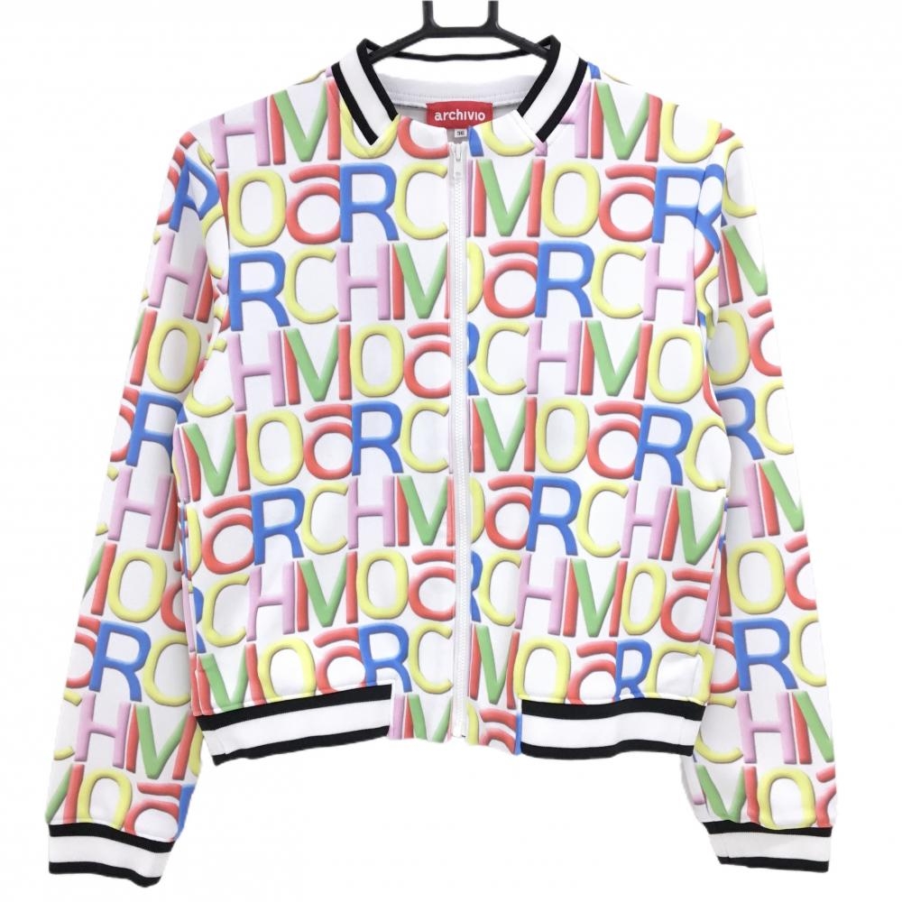 【超美品】アルチビオ ジャケットブルゾン 白×マルチカラー ロゴ総柄  レディース 36(S) ゴルフウェア archivio