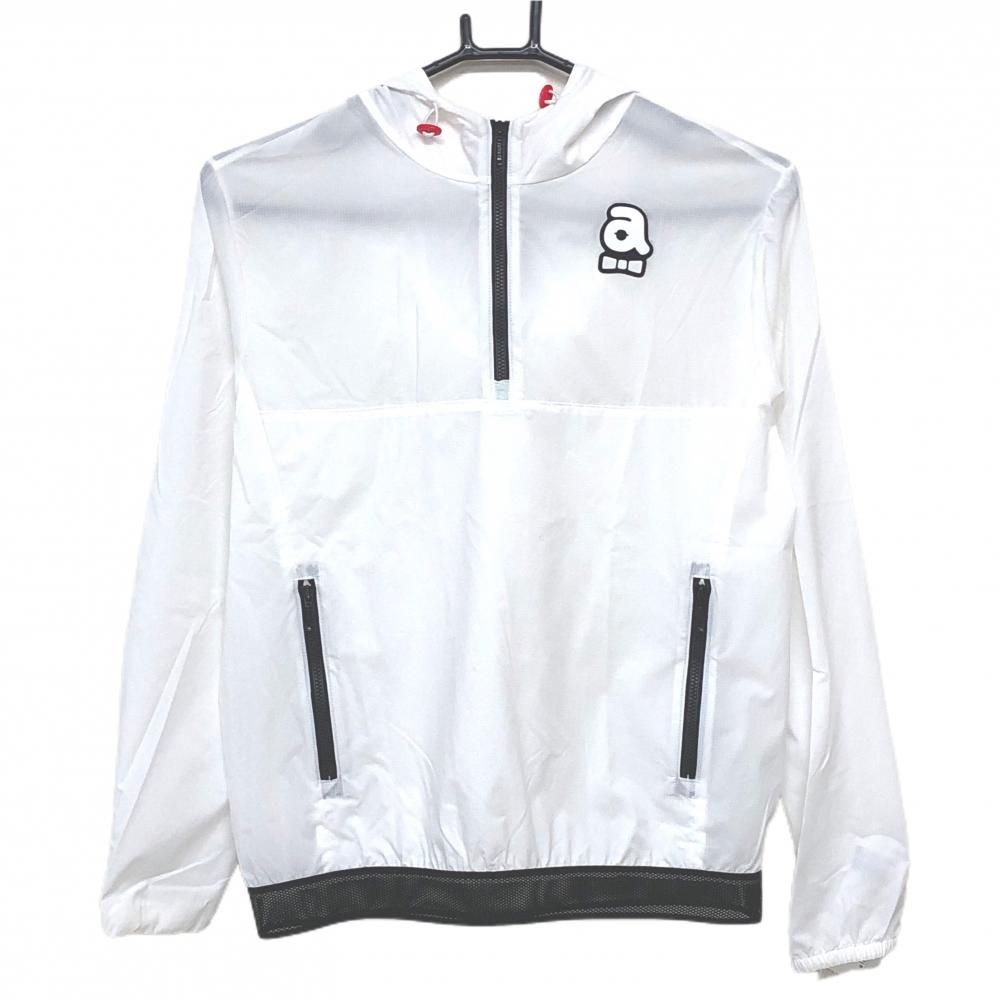 【新品】アルチビオ フード付ブルゾン 白×黒 ハーフジップ 薄手 耐水性 透湿性 レディース 36(S) ゴルフウェア archivio