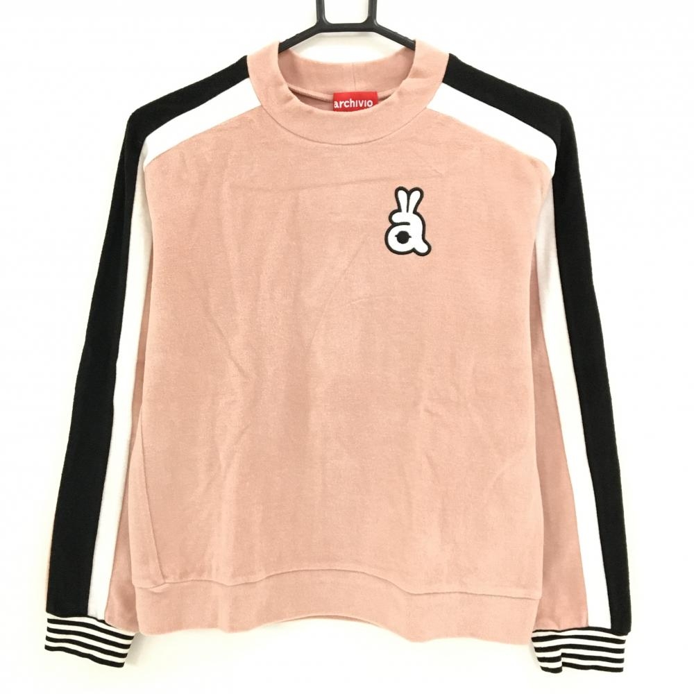 【超美品】アルチビオ トレーナー ピンク×白×黒 袖ライン フリース レディース 38(M) ゴルフウェア archivio