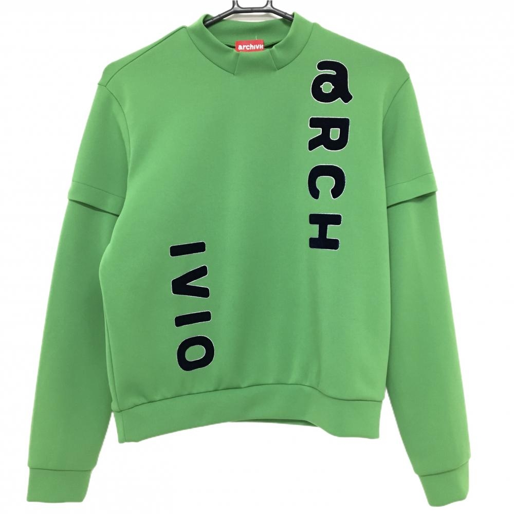 【超美品】アルチビオ 2WAYハイネックトレーナー ライトグリーン×黒 ビッグロゴ レディース 38(M) ゴルフウェア 2024年モデル archivio