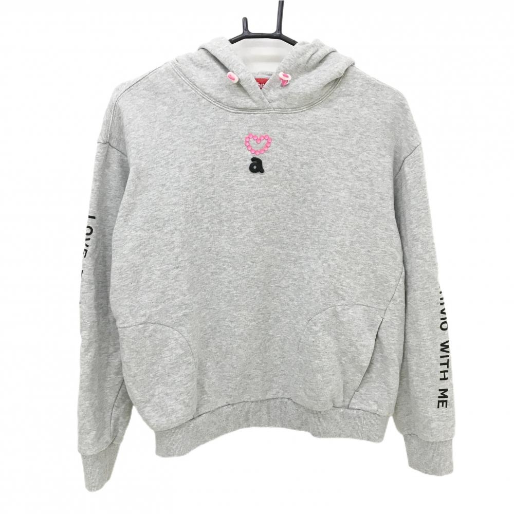 【超美品】アルチビオ パーカー 杢グレー 袖ロゴ 胸ハート 裏毛スウェット  レディース 38(M) ゴルフウェア archivio