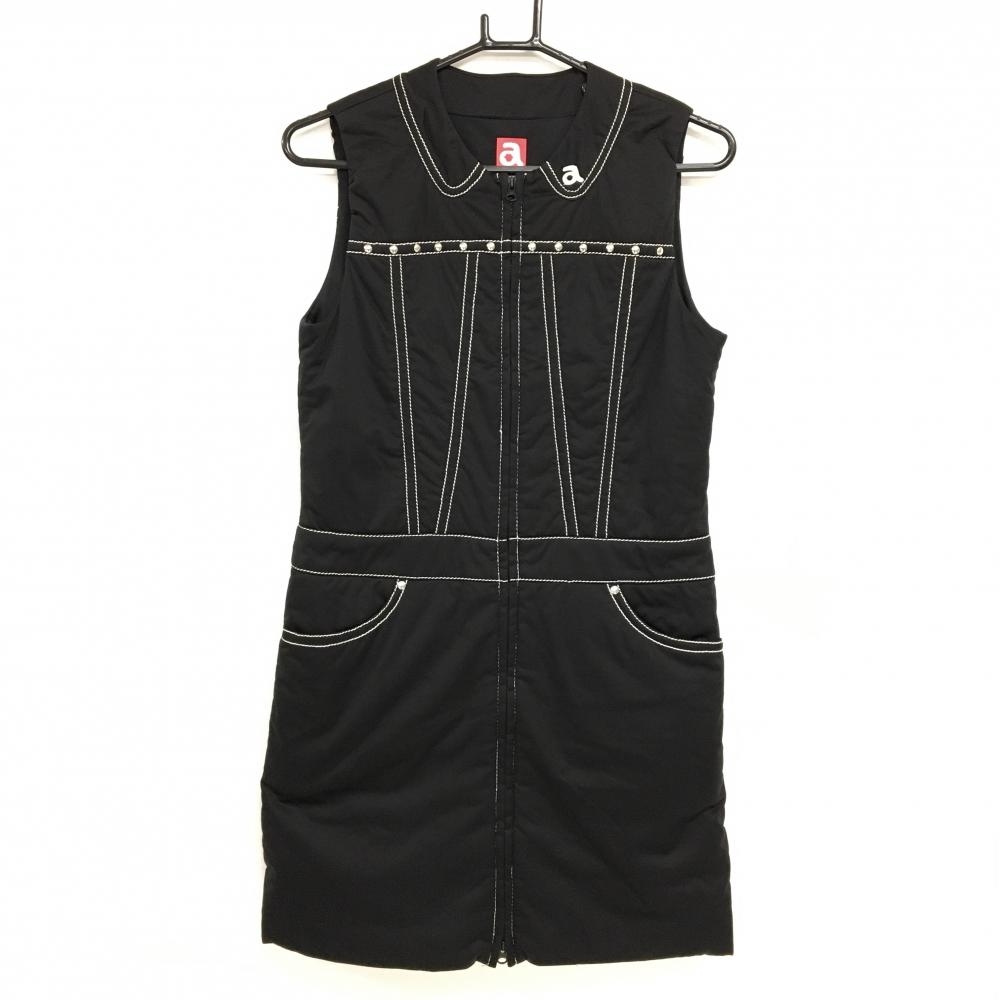 【美品】アルチビオ 中綿ノースリーブワンピース 黒×白 ステッチ スタッズ レディース 36(S) ゴルフウェア archivio