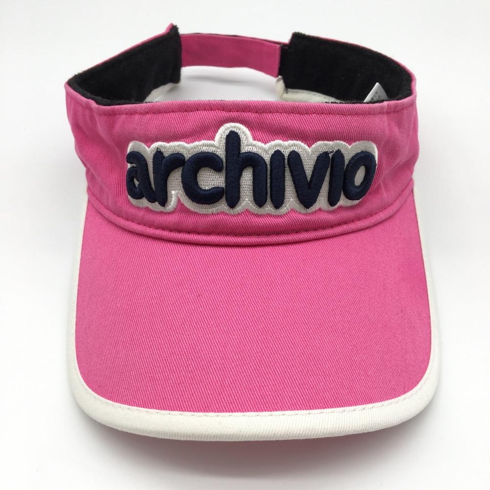 archivio アルチビオ サンバイザー ピンク×ネイビー 立体ロゴ 内側パイル地  レディース  ゴルフウェア