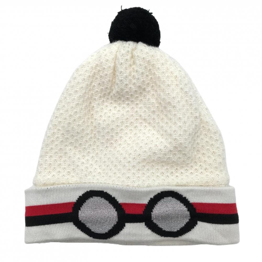 【美品】アルチビオ 2WAYニット帽 白×黒 ラメ ボンボン付  レディース  ゴルフウェア archivio