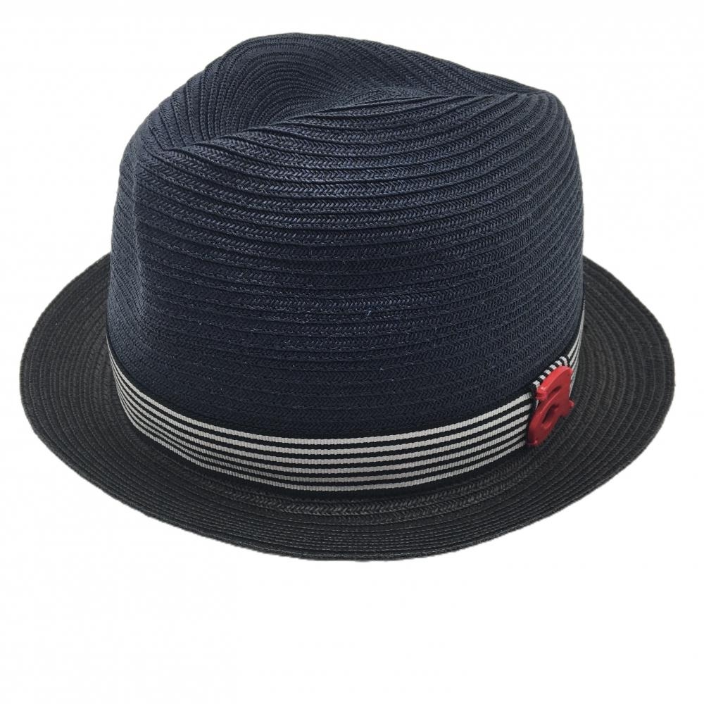 【超美品】アルチビオ 中折れハット ネイビー×黒 リボンボーダー 内側ゴム レディース  ゴルフウェア archivio