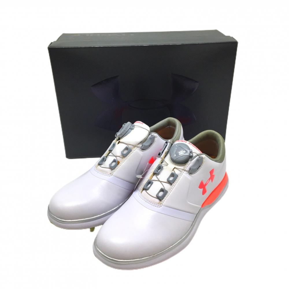 【新品】アンダーアーマー ゴルフシューズ 白×蛍光ピンク 1299943-101 レディース 23.0 ゴルフウェア UNDER ARMOUR