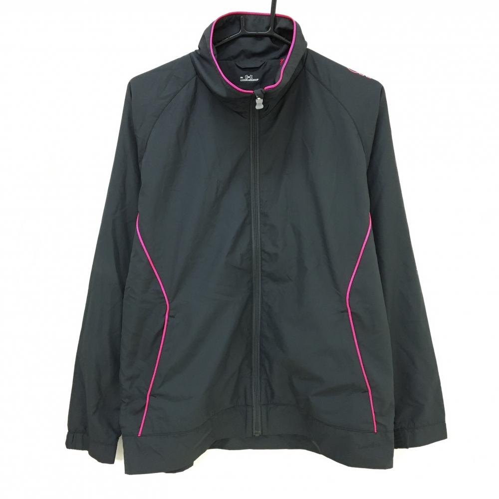 【超美品】アンダーアーマー ジャケット ダークグレー×蛍光ピンク 袖ロゴ 裏地メッシュ  レディース XL ゴルフウェア UNDER ARMOUR
