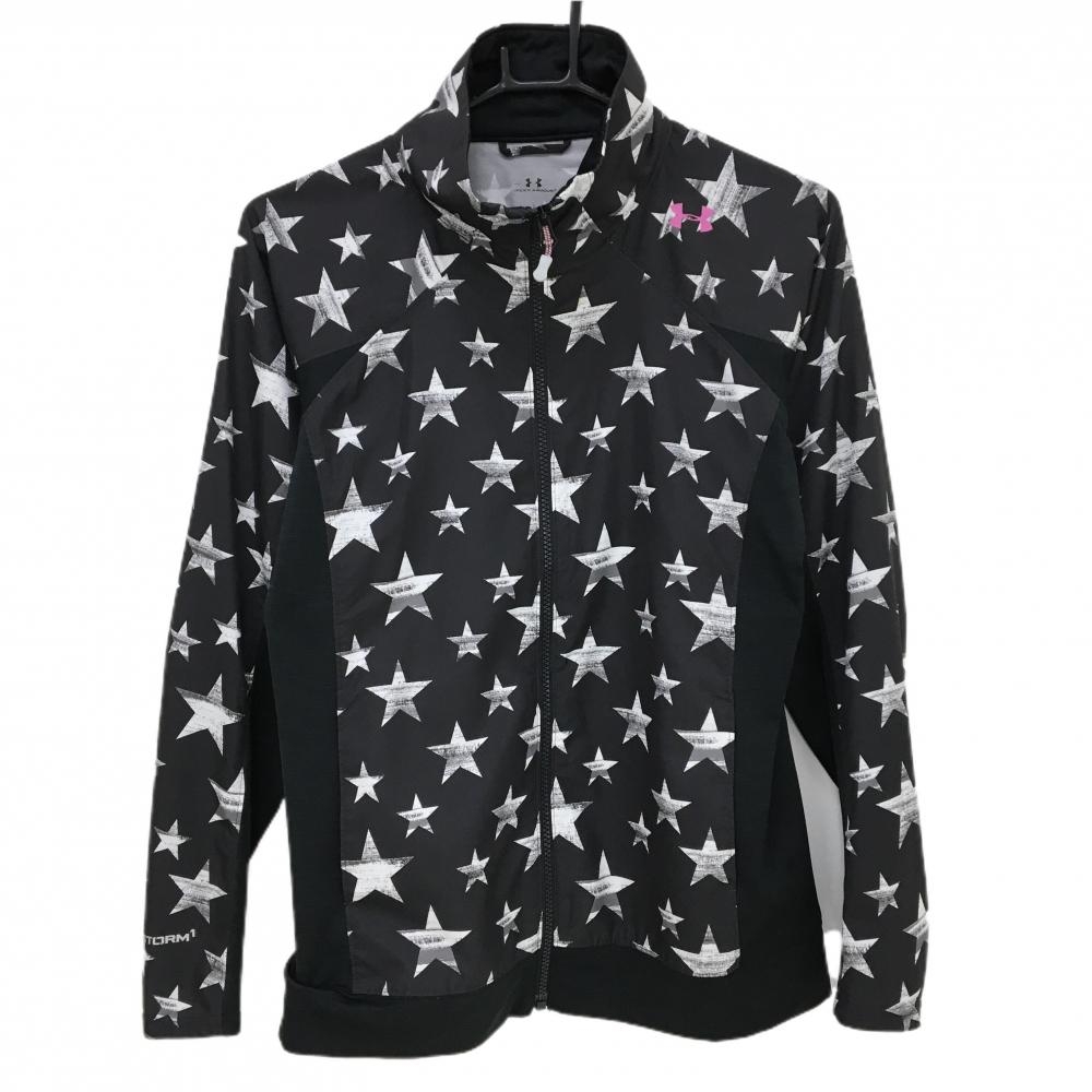【美品】アンダーアーマー ジャケット 黒×白系 星柄 切替 レディース MD ゴルフウェア UNDER ARMOUR