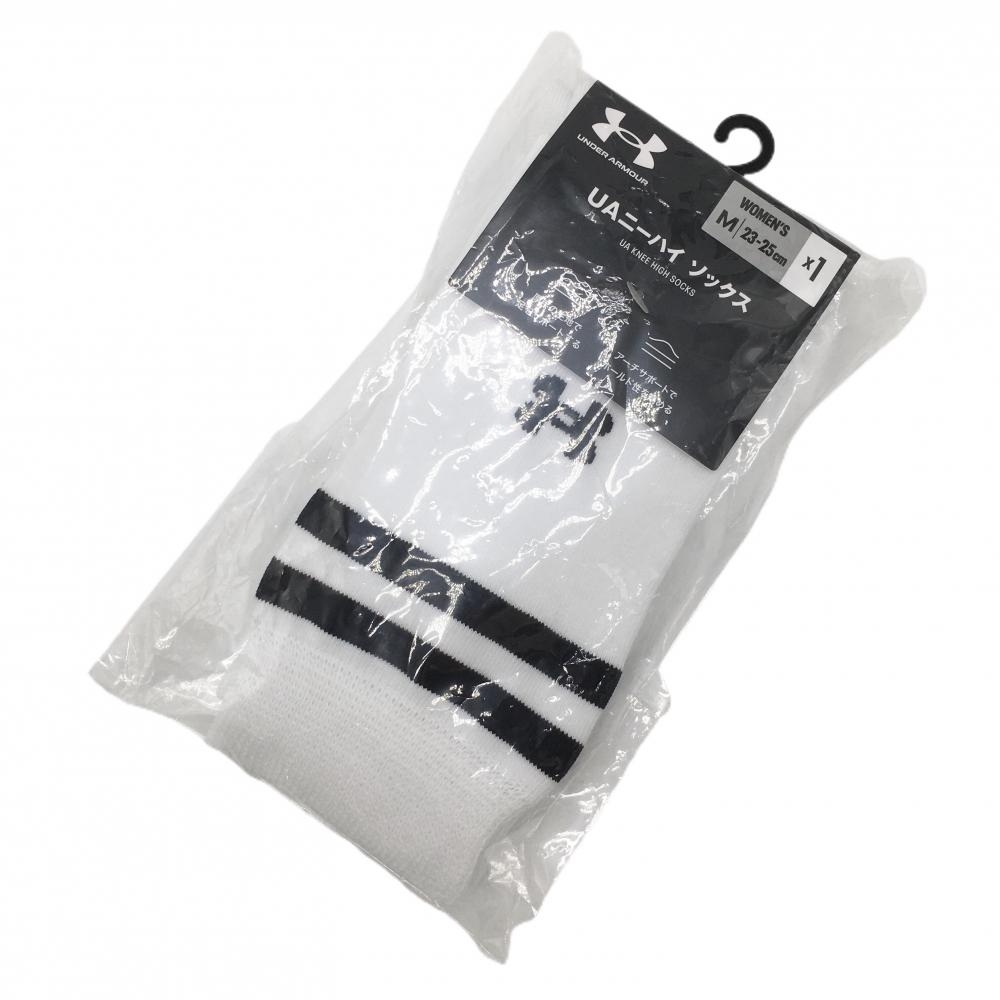 【新品】アンダーアーマー ニーハイソックス 白×黒 ヒートギア 厚手 レディース M 23-25cm ゴルフウェア UNDER ARMOUR