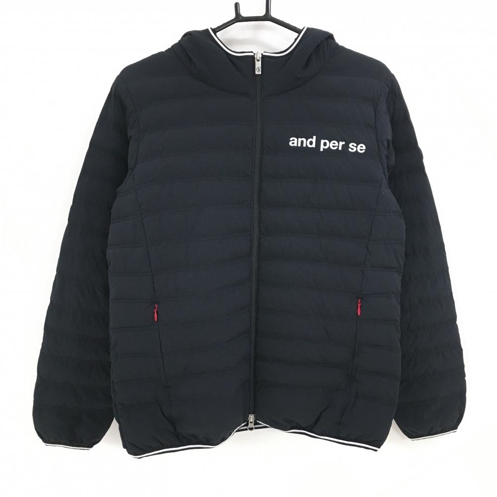 アンパスィ 中綿ジャケット 黒×白 ロゴプリント フード付き  レディース L ゴルフウェア and per se