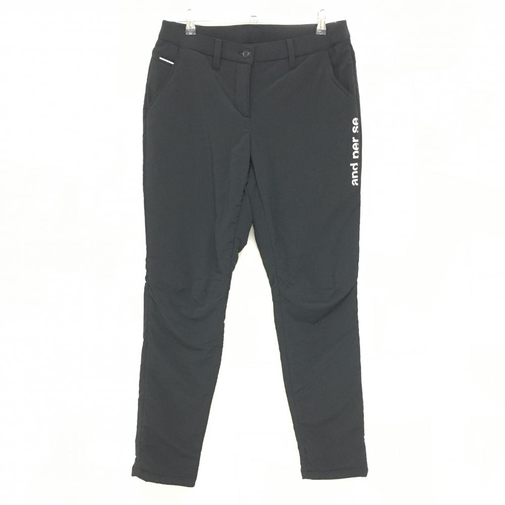 【美品】アンパスィ 中綿パンツ 黒 ロゴ白 裾ドローコード レディース L ゴルフウェア and per se