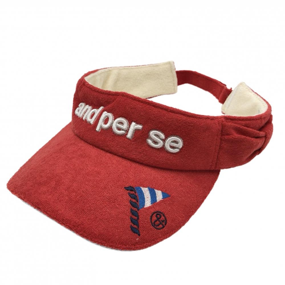 アンパスィ サンバイザー レッド×白 パイル地 サイドリボン レディース  ゴルフウェア and per se