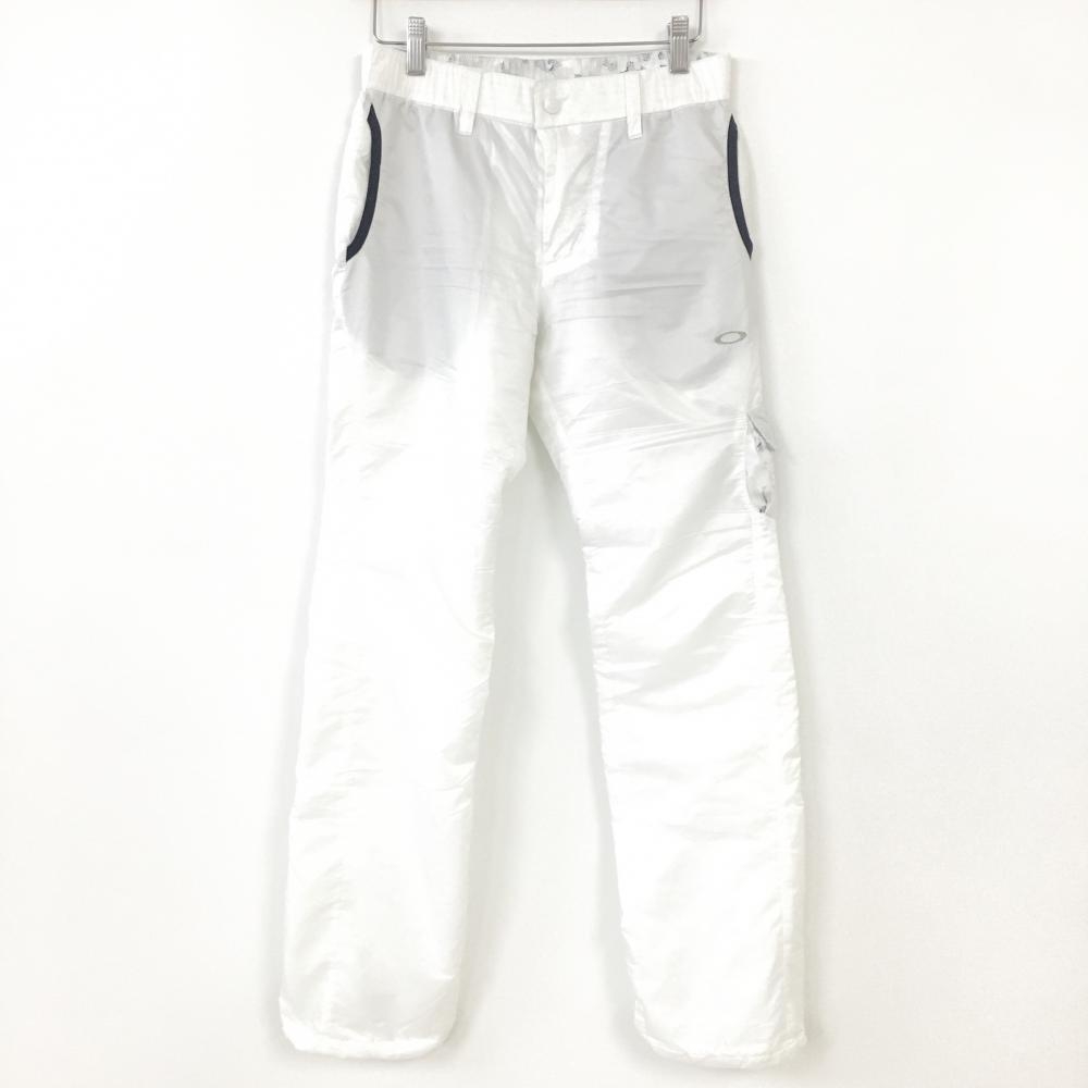 Oakley オークリー 中綿パンツ 白×ネイビー 裾ドローコード ロゴプリント  レディース S ゴルフウェア