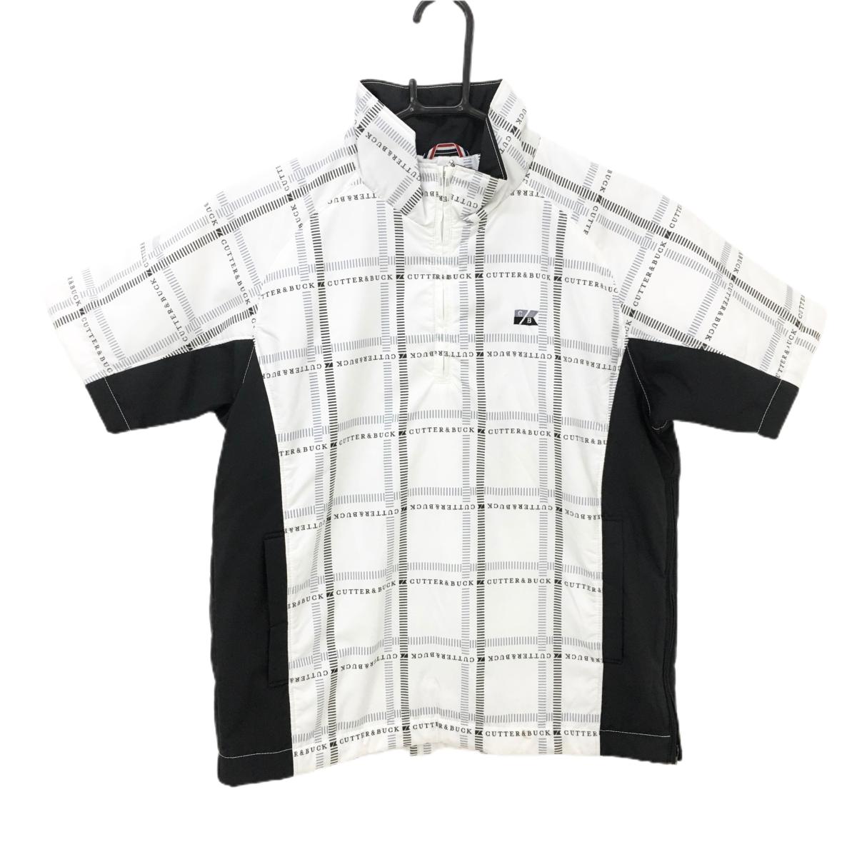 カッターアンドバック 半袖中綿ブルゾン 白×黒 総柄 ハーフジップ  レディース M ゴルフウェア CUTTER＆BUCK