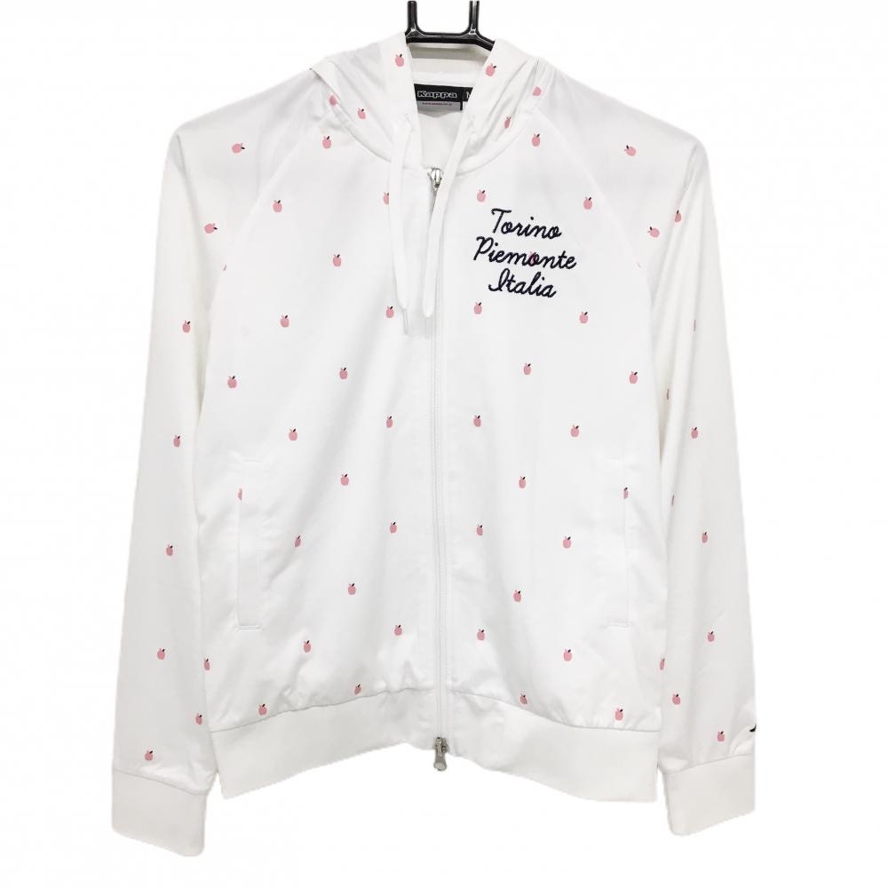【超美品】カッパ ジップパーカー 白×ピンク リンゴ柄 ブルゾン レディース M ゴルフウェア Kappa